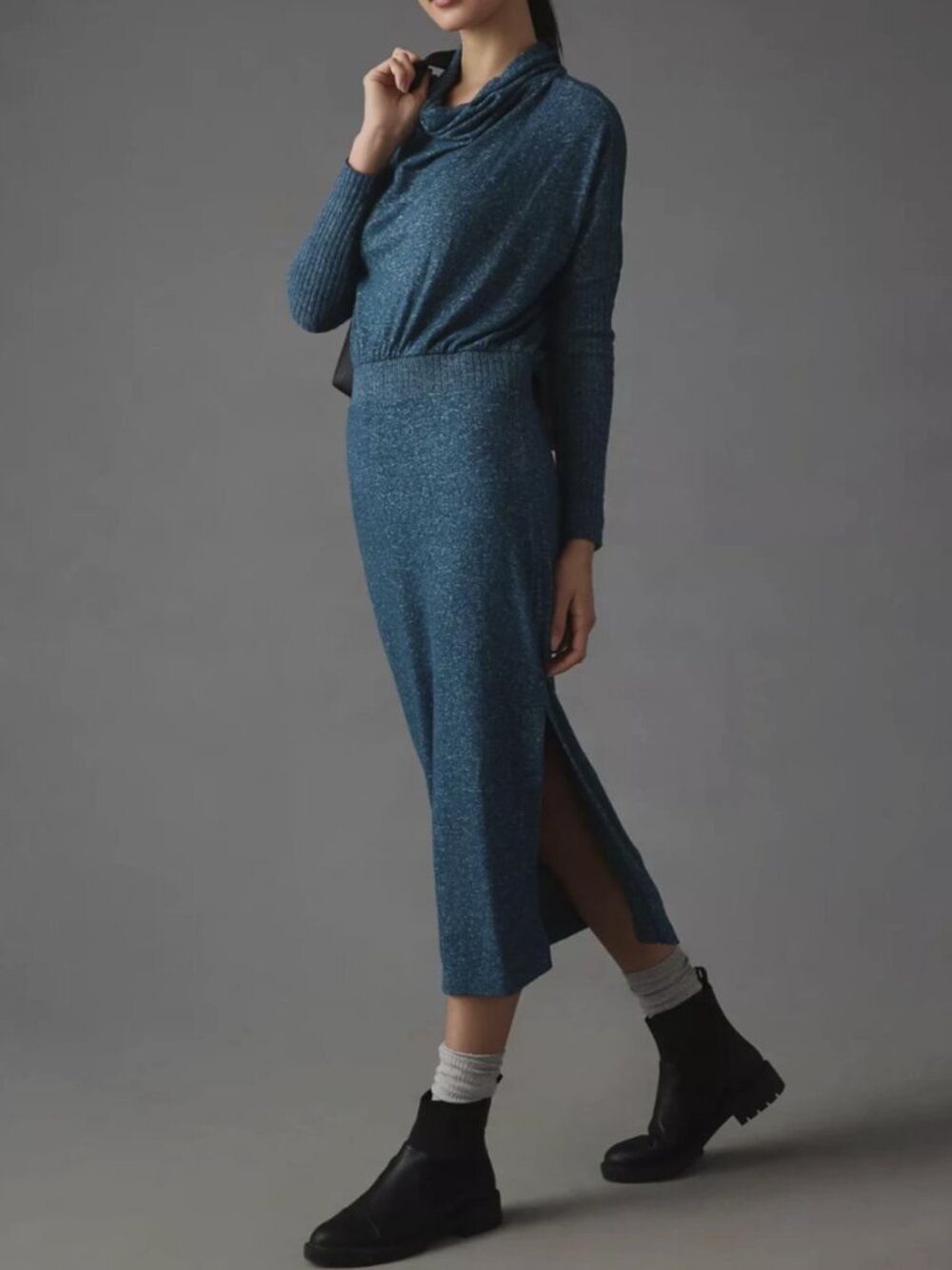 Anthropologie Daily Practice Heather Teal Long Sleeve Arabella Drapey Midi Dress